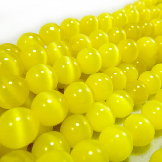 Cats Eye Yellow 8mm Round Beads