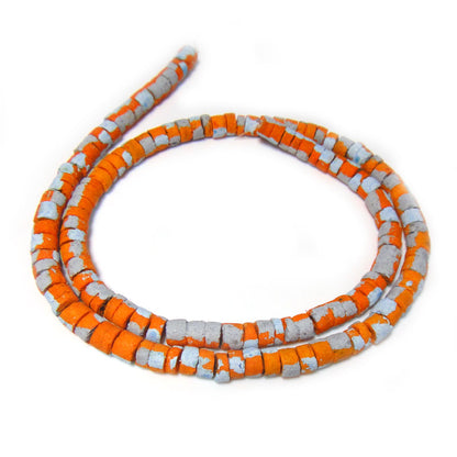 Coco wood beads Blue Painted Orange with Splashing 