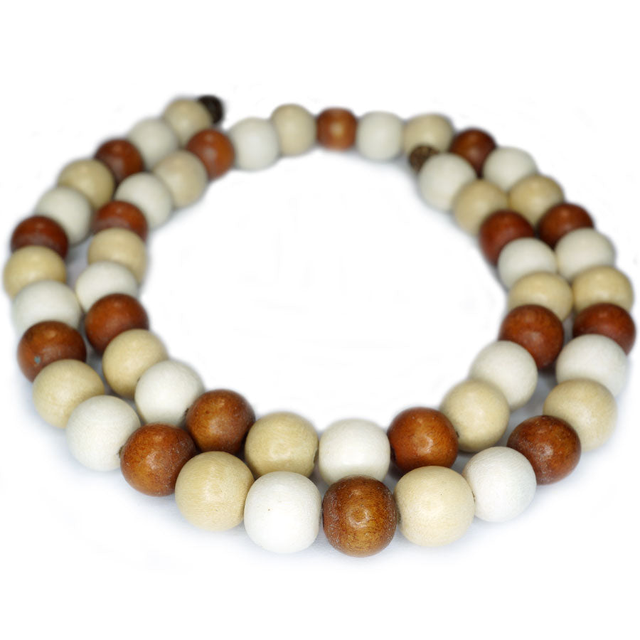 Natural White Wood Mixed Colour Beads - Copper, White and Natural