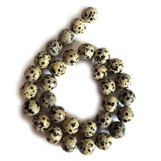 Dalmatian Jasper 12mm Faceted Round Beads