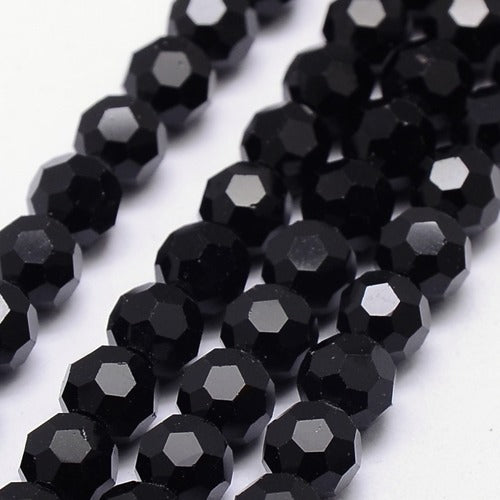 Black 8mm Faceted Round Glass Beads