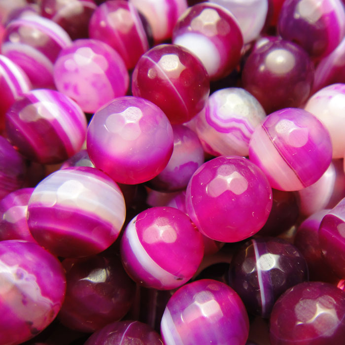 Fuchsia Agate 8mm Faceted Round Beads