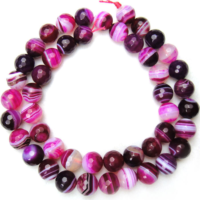 Fuchsia Agate 8mm Faceted Round Beads