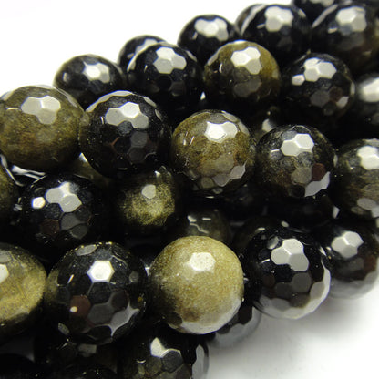 Golden Rainbow Obsidian 10mm Faceted Round Beads