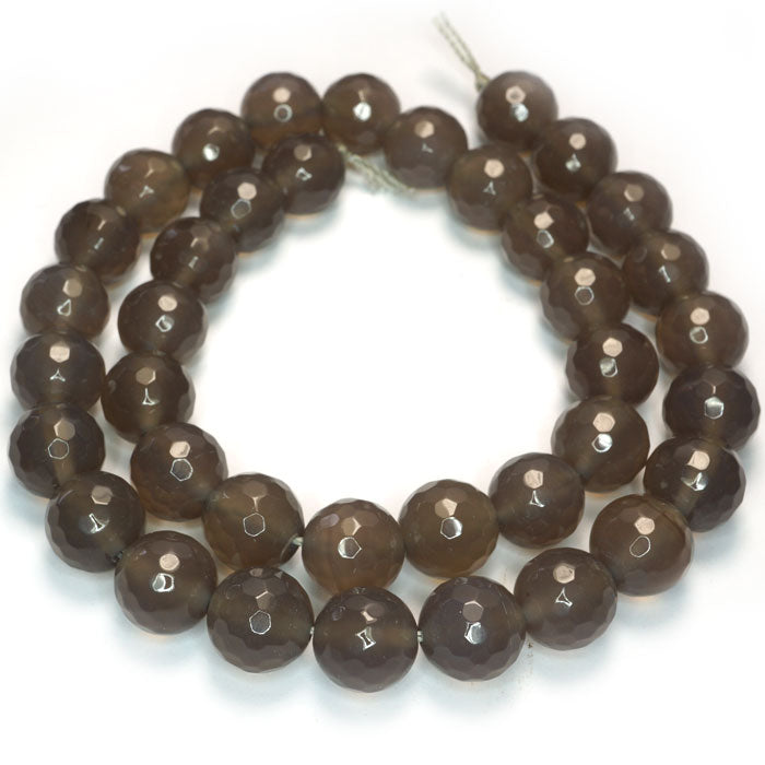 Grey Agate 10mm Faceted Round Beads