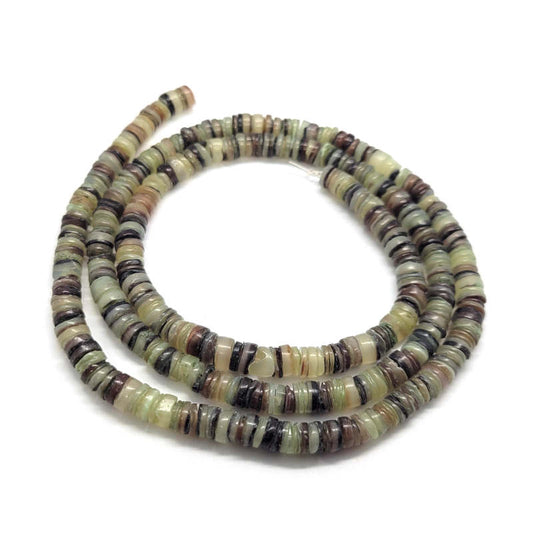 4-5mm Green/Brown Hammer Shell Heishi Beads