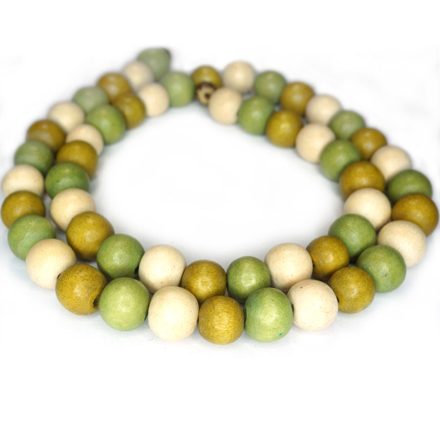 Natural White Wood Mixed Colour Beads - Khaki, Olive and Natural