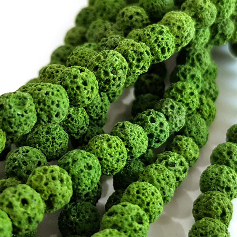 Dyed Lava Rock Green 6mm Round Beads