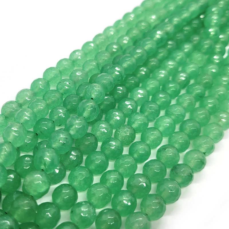 Malay Jade Green Faceted 8mm Round Beads