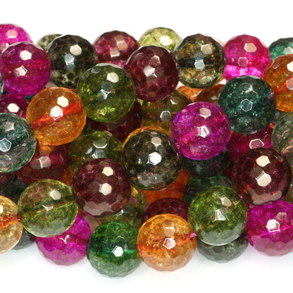 Cracked Glass Multi Colour 10mm Faceted Round Beads 