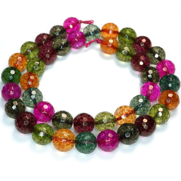 Cracked Glass Multi Colour 10mm Faceted Round Beads 