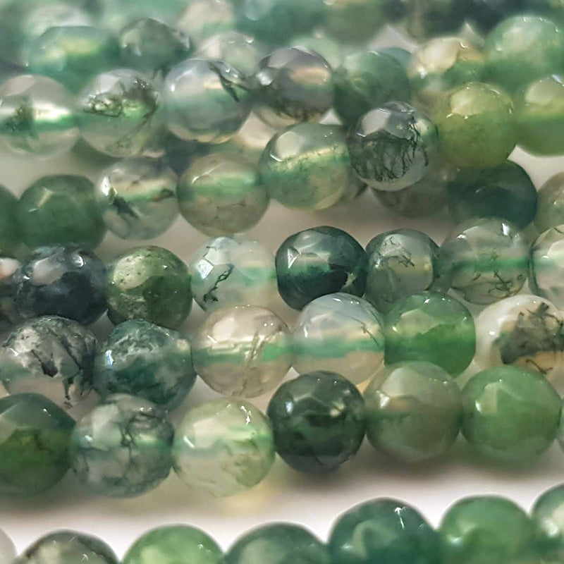 Moss Agate Faceted 4mm Round Beads