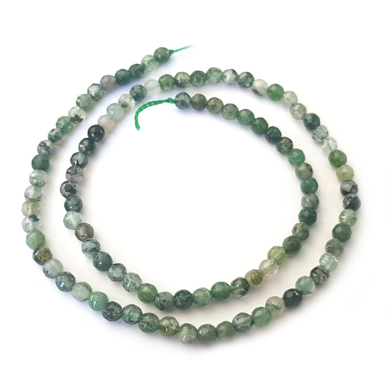 Moss Agate Faceted 4mm Round Beads