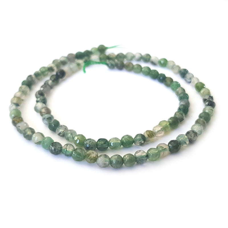 Moss Agate Faceted 4mm Round Beads