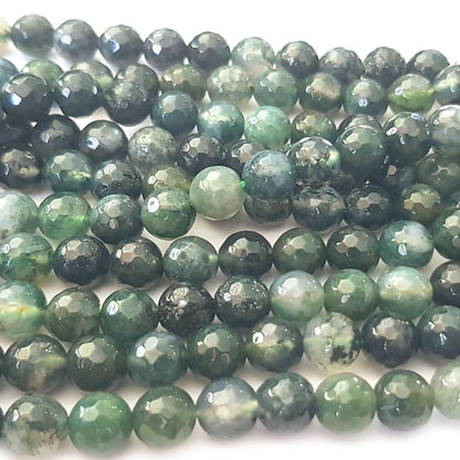 Moss Agate Faceted 8mm Round Beads