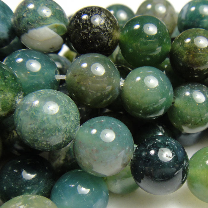 Moss Agate 10mm Round Beads