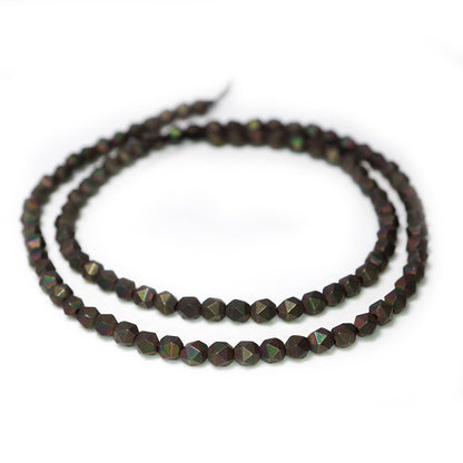 Matte Black Colourful Hematite 4x4mm Diamond Cut Beads