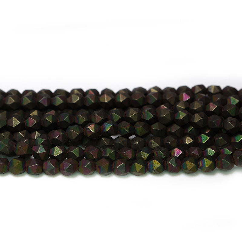 Matte Black Colourful Hematite 4x4mm Diamond Cut Beads