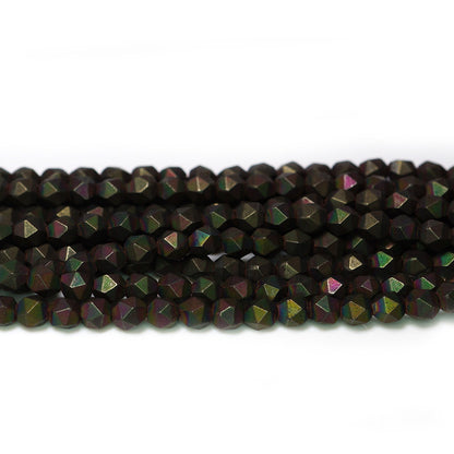 Matte Black Colourful Hematite 4x4mm Diamond Cut Beads