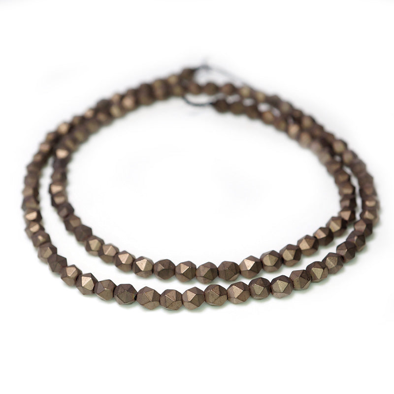 Matte Coffee Hematite 4x4mm Diamond Cut Beads