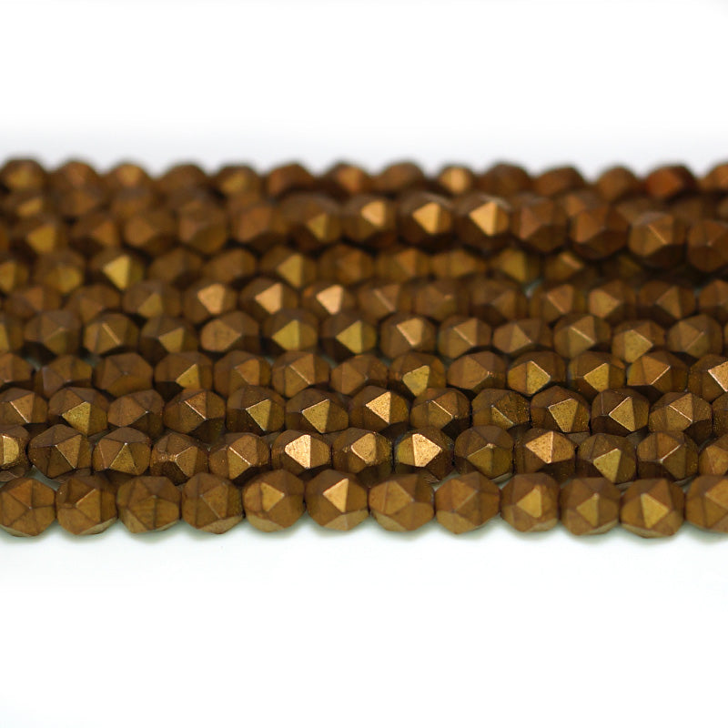 Matte Copper Hematite 4x4mm Diamond Cut Beads