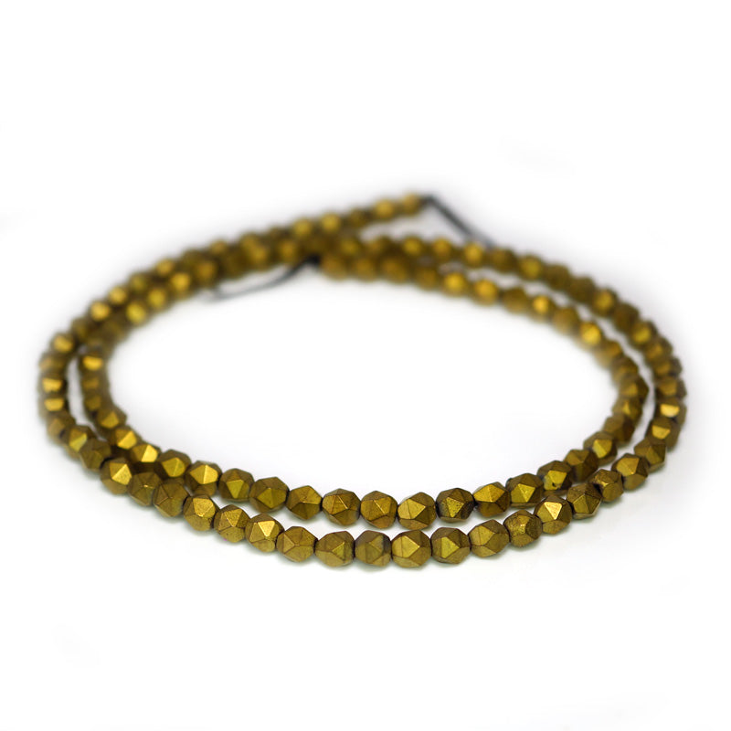 Matte Golden Hematite 4x4mm Diamond Cut Beads