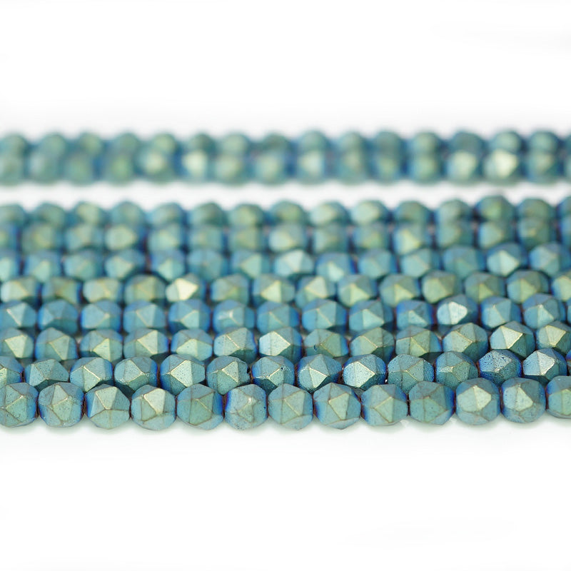 Matte Green Hematite 4x4mm Diamond Cut Beads