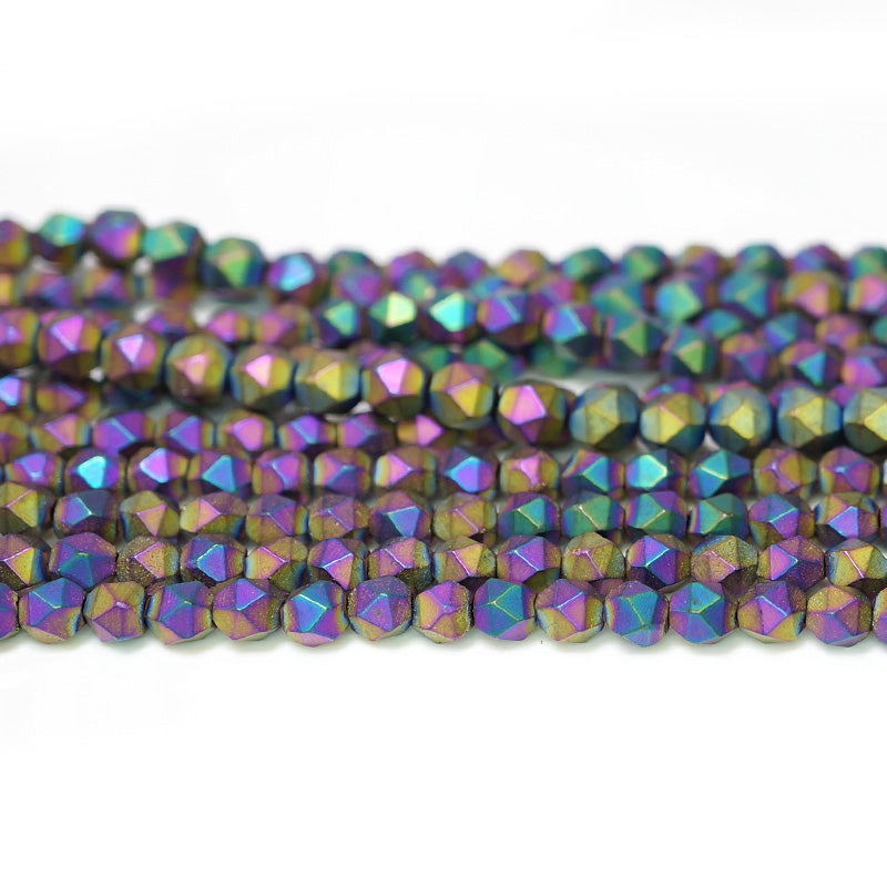 Matte Rainbow Hematite 4x4mm Diamond Cut Beads 