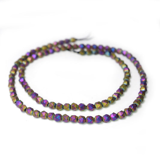 Matte Rainbow Hematite 4x4mm Diamond Cut Beads 