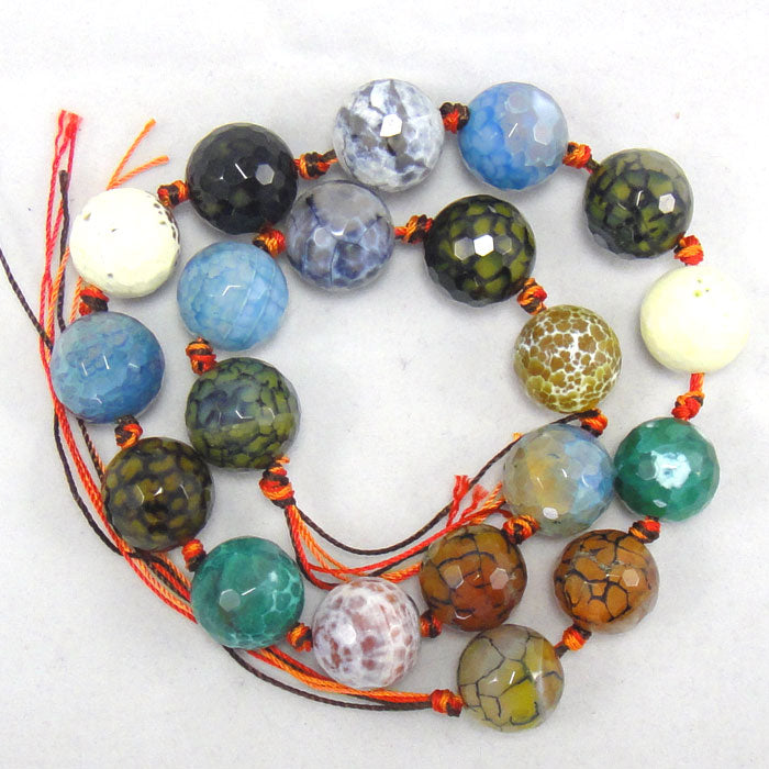 Fire Agate Multi-Colour 16mm Faceted Round Beads