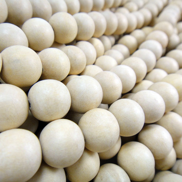 Natural White Wood 12mm Round Beads