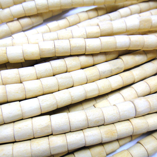 Natural White Wood 6x6mm Barrel Beads