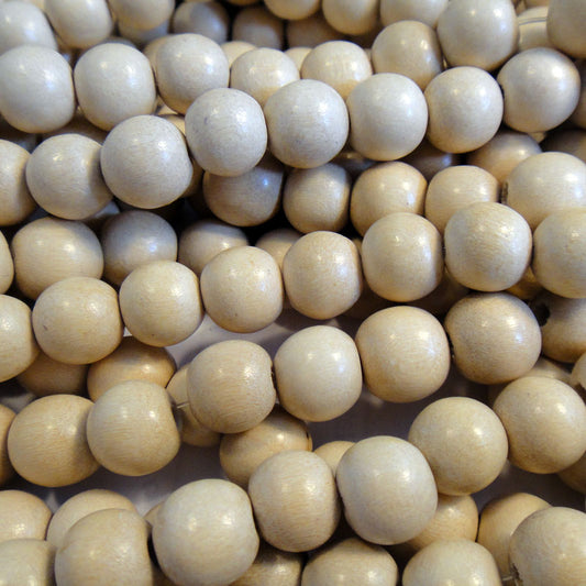 Natural White Wood 8mm Round Beads