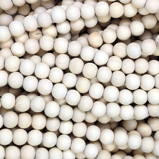 Unwaxed Natural White Wood 8mm Round Beads