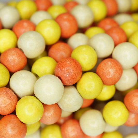 Natural White Wood Mixed Colour Beads - Orange, Yellow and Natural