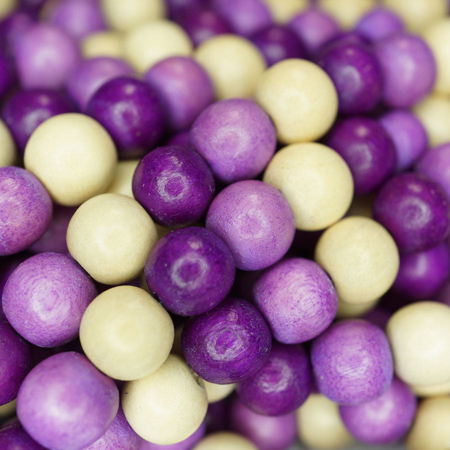 Natural White Wood Mixed Colour Beads - Orchid, Eggplant and Natural