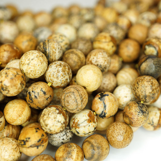 Picture Jasper 8mm Faceted Round Beads