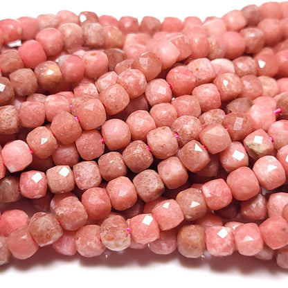 Rhodochrosite Faceted Cube Beads