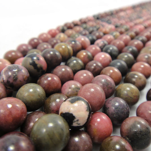 Black Veined Rhodonite 8mm Round Beads