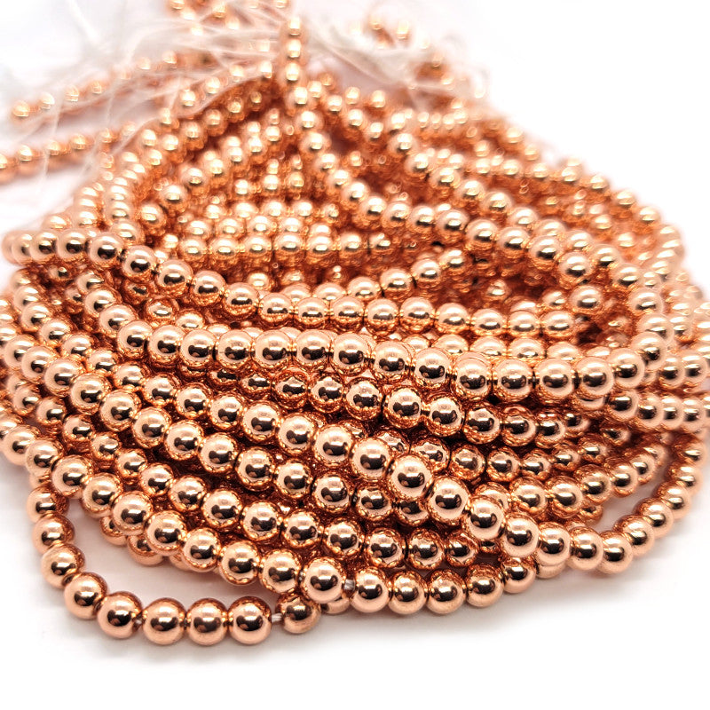 Rose Gold Hematite 4mm Round Beads