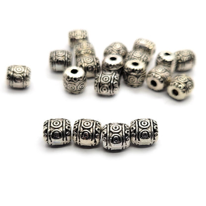 Tibetan Silver Barrel Beads (Pack 20) 