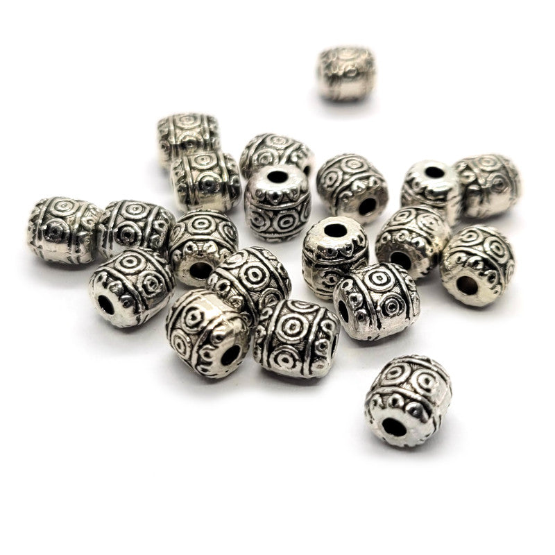 Tibetan Silver Barrel Beads (Pack 20) 