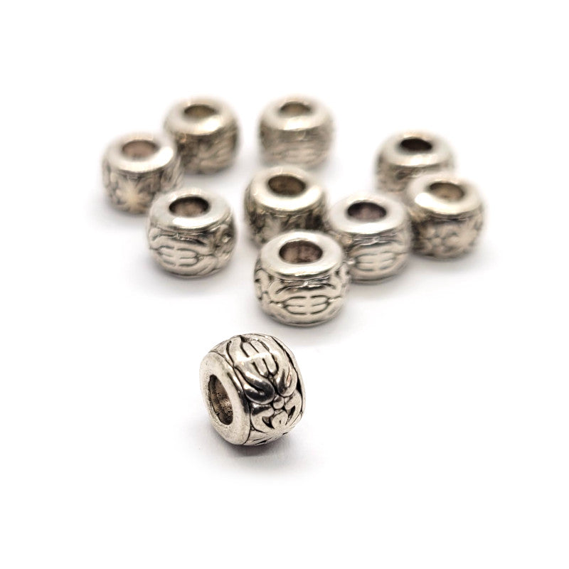 Tibetan Style Large Hole Barrel Beads (Pack 10)