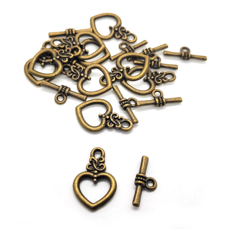 Tibetan Style Bronze Heart Toggle Clasp (Pack 10