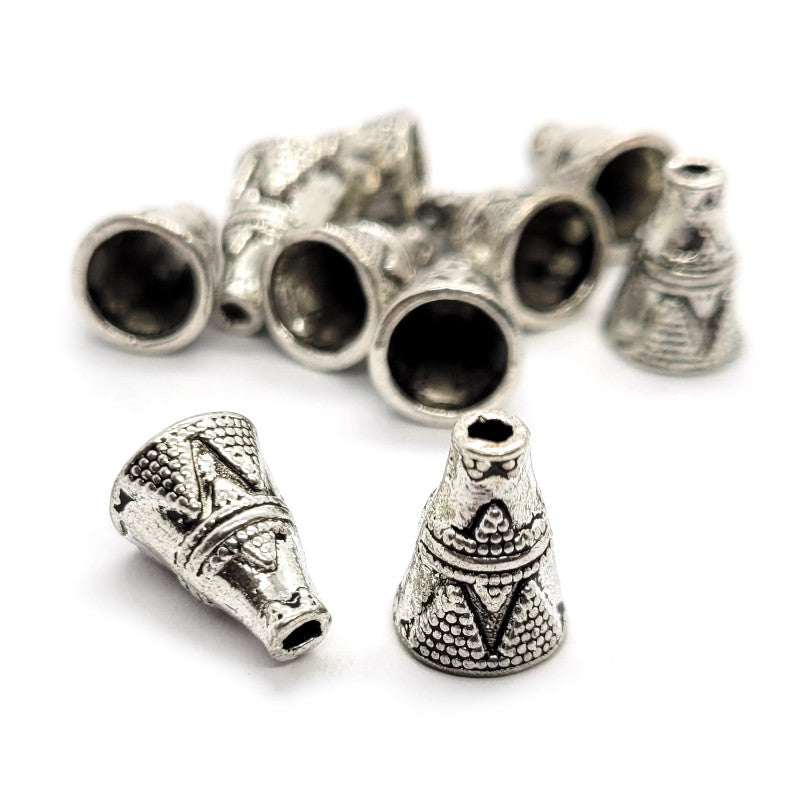 Tibetan Silver Cone Bead Caps (Pack 10)