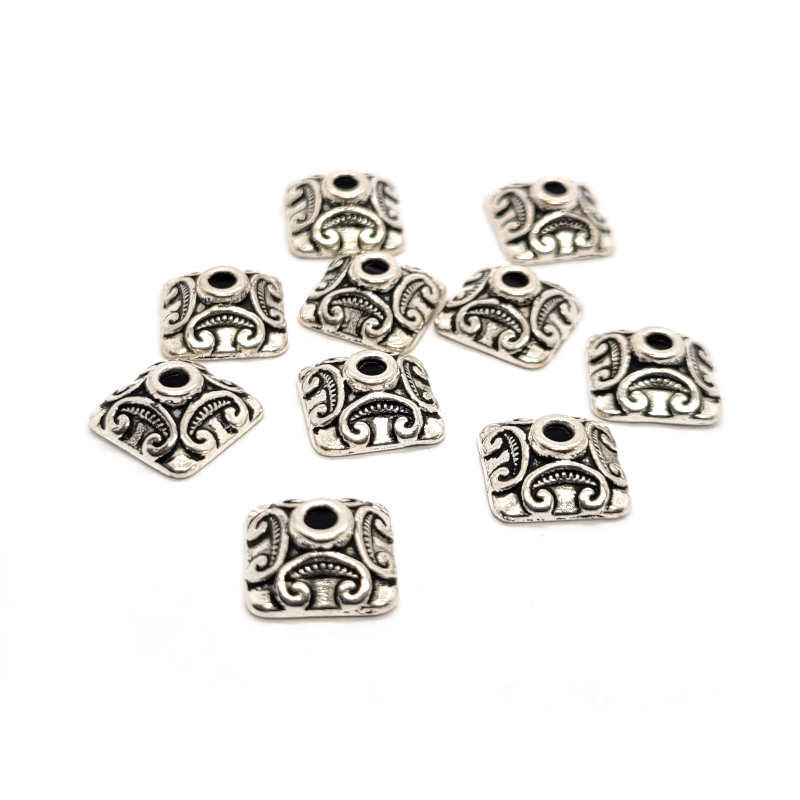 Tibetan 10mm Square Bead Caps (Pack 10)