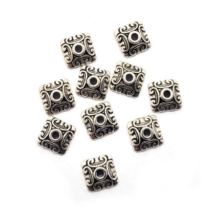 Tibetan 10mm Square Bead Caps (Pack 10)