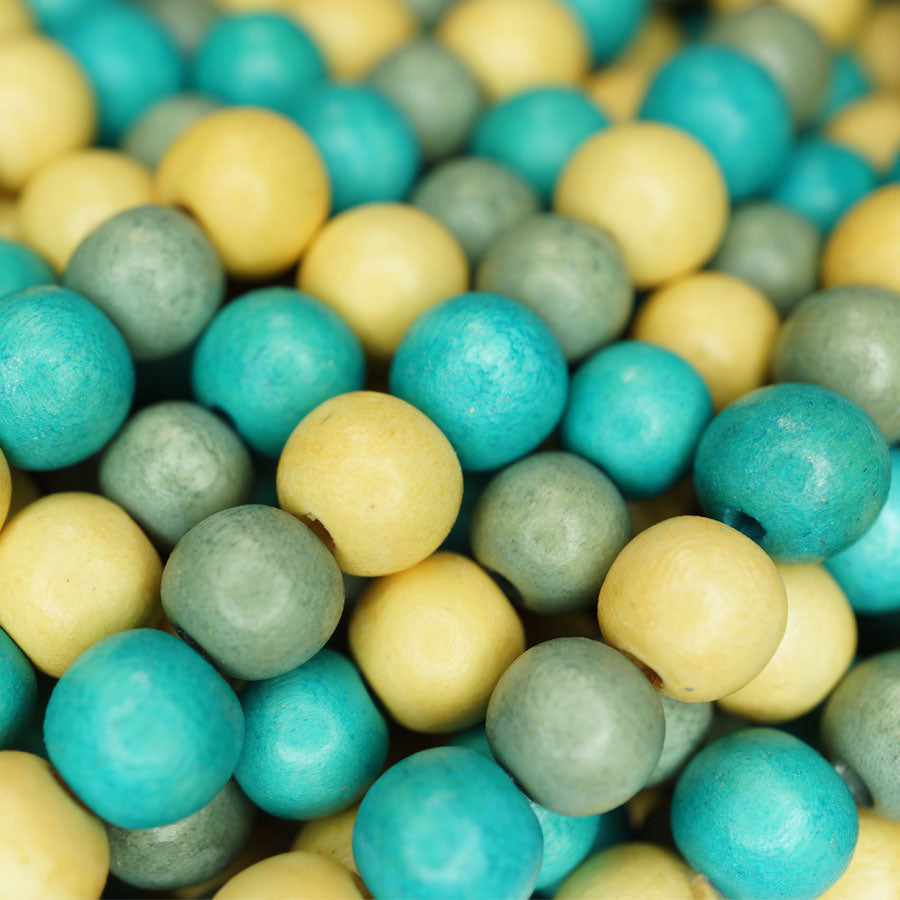 Natural White Wood Mixed Colour Beads - Turquoise, Celadon and Natural