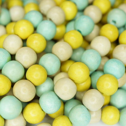 Natural White Wood Mixed Colour Beads - Yellow, Aquamarine and Natural