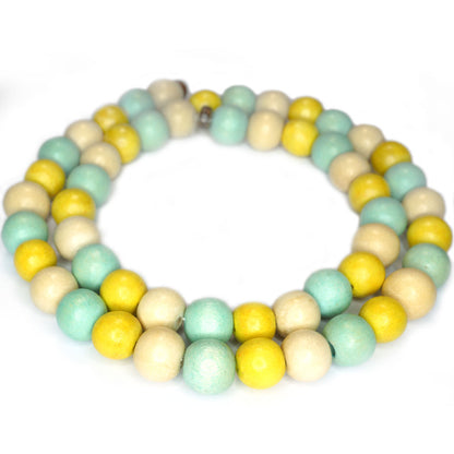 Natural White Wood Mixed Colour Beads - Yellow, Aquamarine and Natural